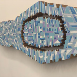 Mela M., ARK OF ANGLES HOLDING A NEW SHAPE OF POSSIBILITY, 2023, acrylic on wood in 5 pieces, 88x24x4 in