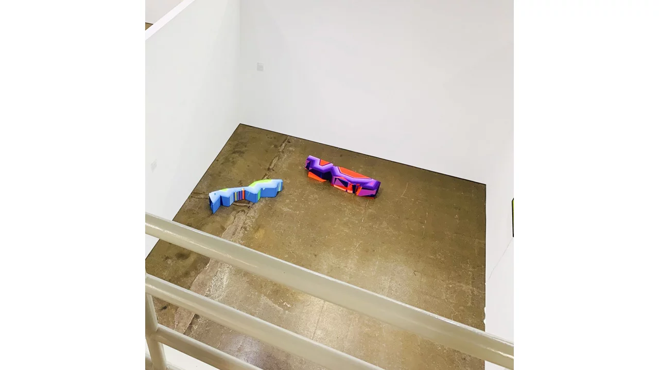 Mela MM LOSING GRAVITY IN THE ORBITING MEGATROPOLIS: geometric waves, vibrant fields and optic frequencies Installation View from Above